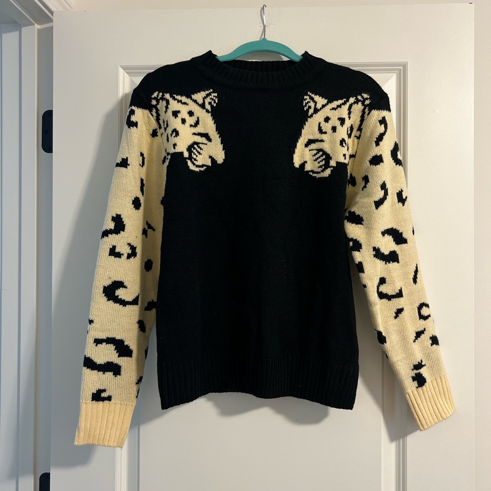 Black and Beige Leopard Print Women's Sweater